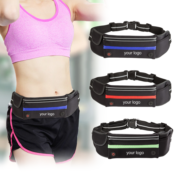 20*10CM  Night Running Lighting belt Led running waist belt Big zipper led hydration pack