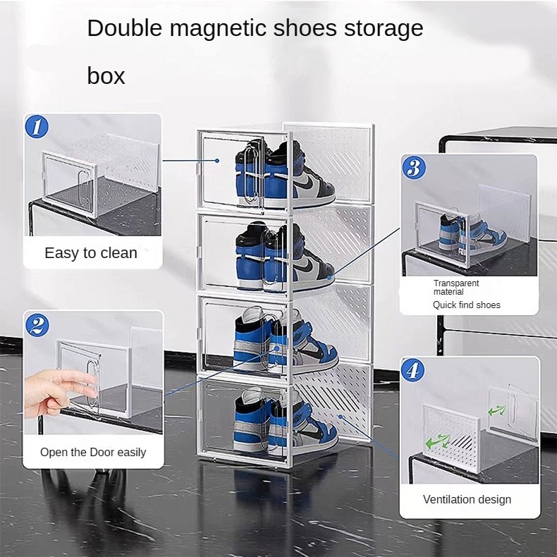 Plastic collapsible shoe box organizer women's model living room household black large covered magnetic shoe box