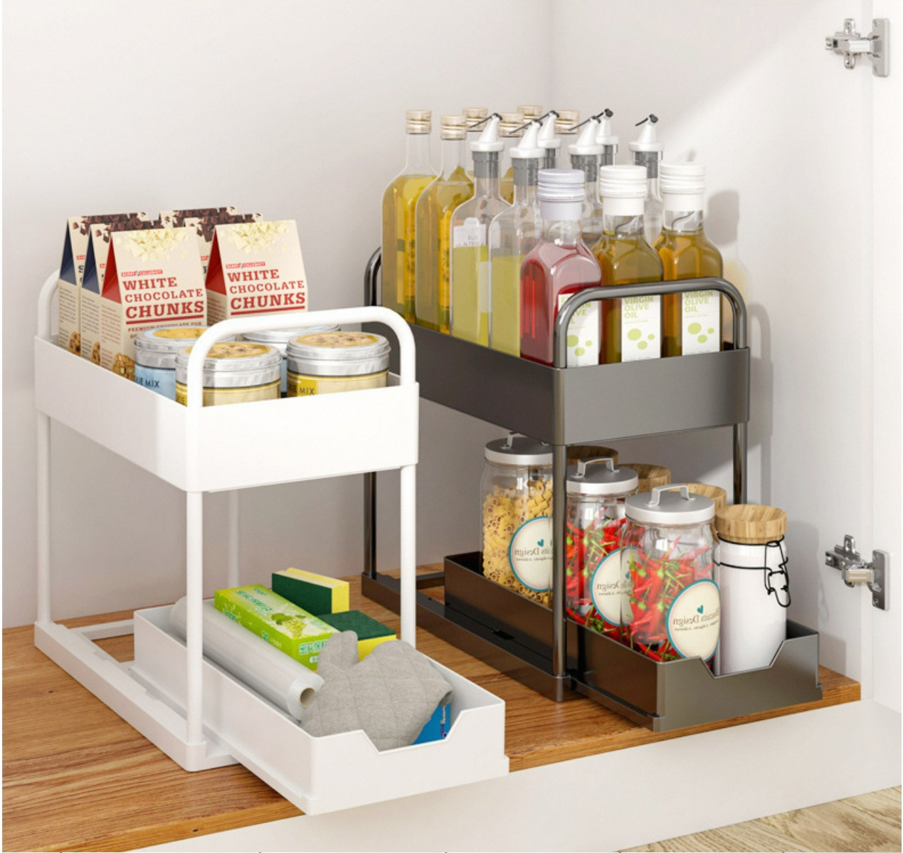 Under Sink Organizer Sliding Cabinet Basket Organizer 2 Tier Under Bathroom Storage