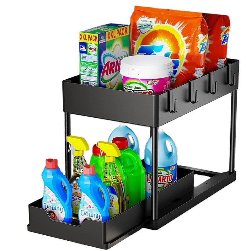 Under Sink Organizer Sliding Cabinet Basket Organizer 2 Tier Under Bathroom Storage