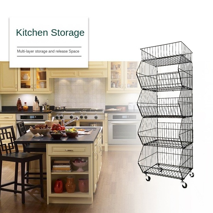 Installation-Free Mobile Kitchen Shelf Kitchen Floor Shelf Bedroom Living Room Trolley Rack