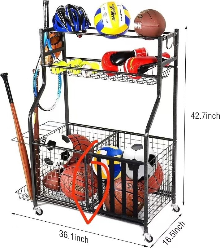 Rolling Ball Cart for Sports and Fitness Equipment Sports Ball Storage Sports Equipment Organizer