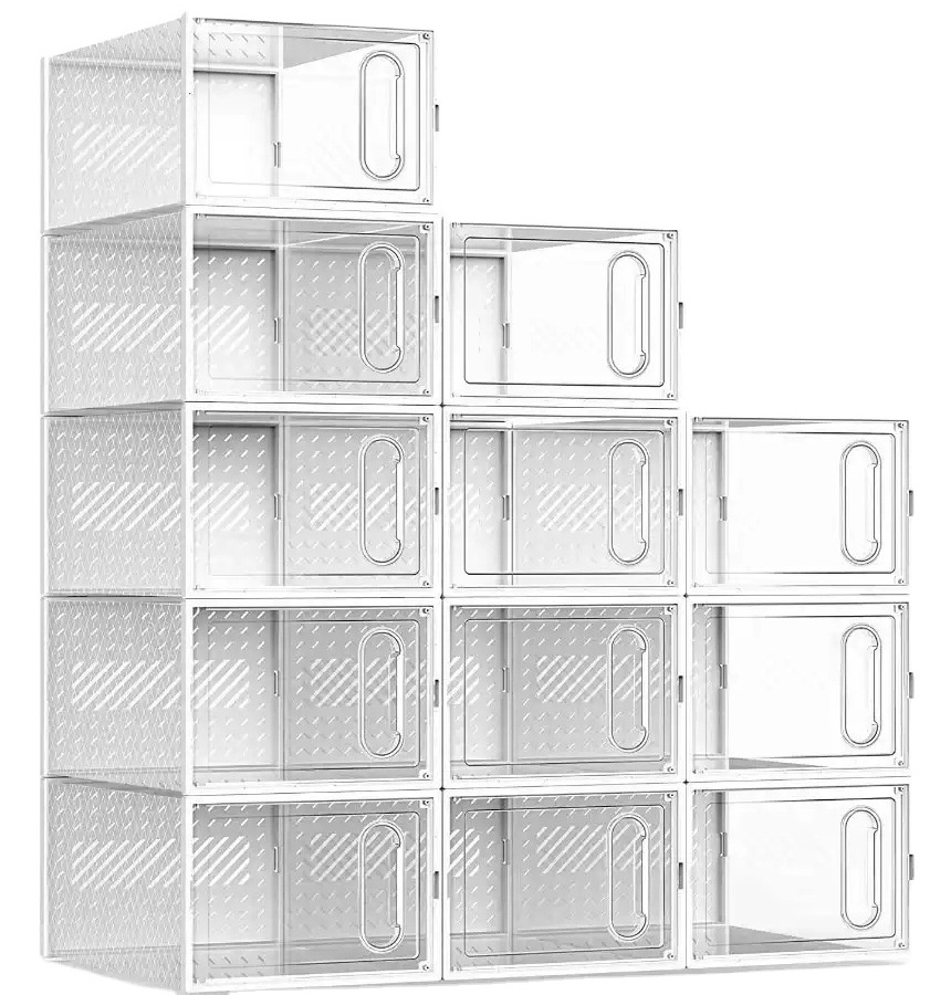 Large Shoe Organizers Storage Boxes for Closet 12 Pack Clear Plastic Stackable Sneaker Containers Bins