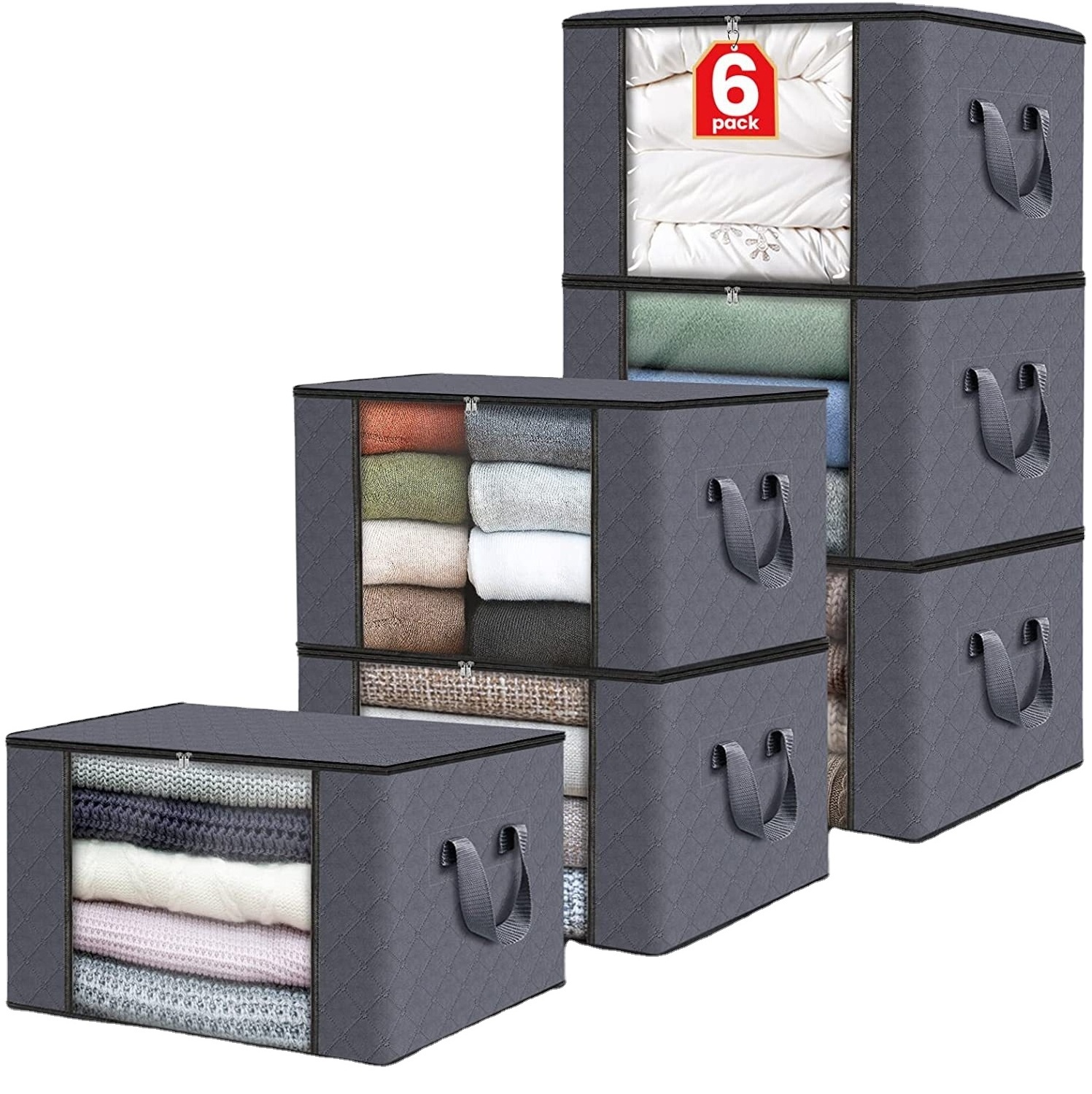 6 Pack Clothes Storage Foldable Blanket Storage Bags Storage Containers Organizing