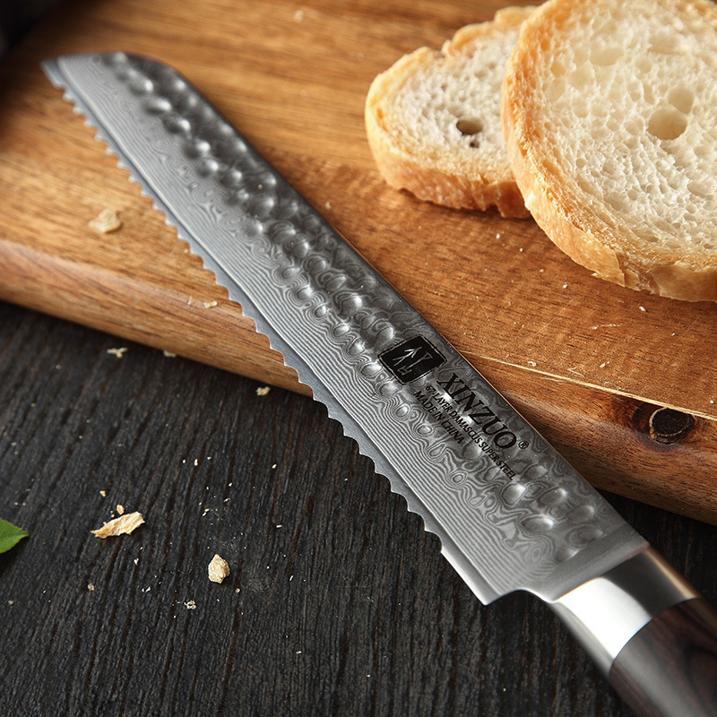 8 inch professional Damascus steel kitchen bread knife with Pakka wood Handle