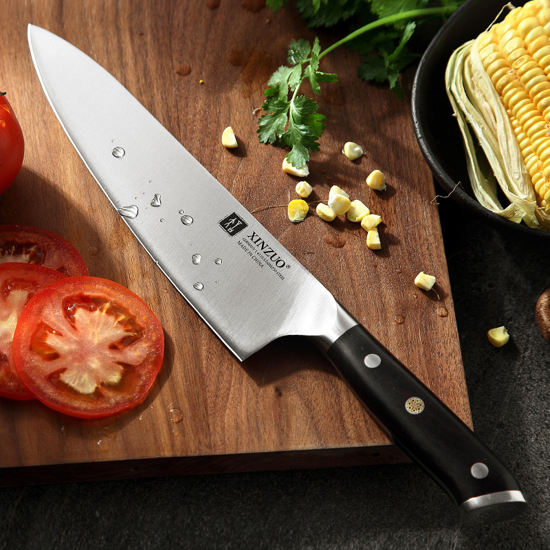 Hot sale Full tang 8 inch German high carbon steel Kitchen Chef Knife with Natural ebony wood handle Knives custom