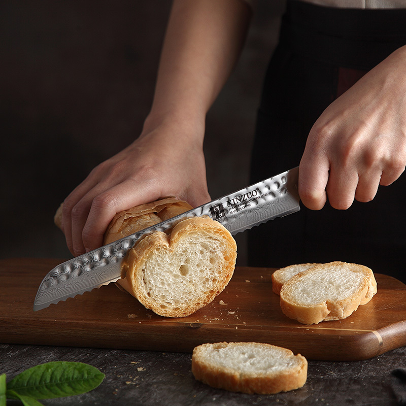 8 inch professional Damascus steel kitchen bread knife with Pakka wood Handle