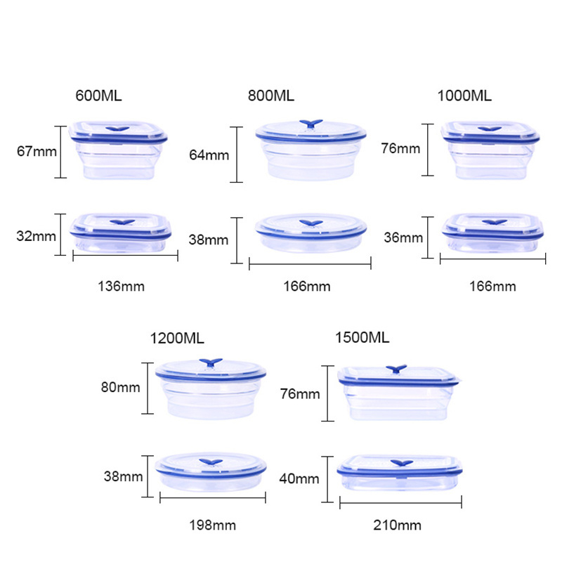 Factory wholesale portable silicone collapsible airtight reusable fancy picnic food container with lid