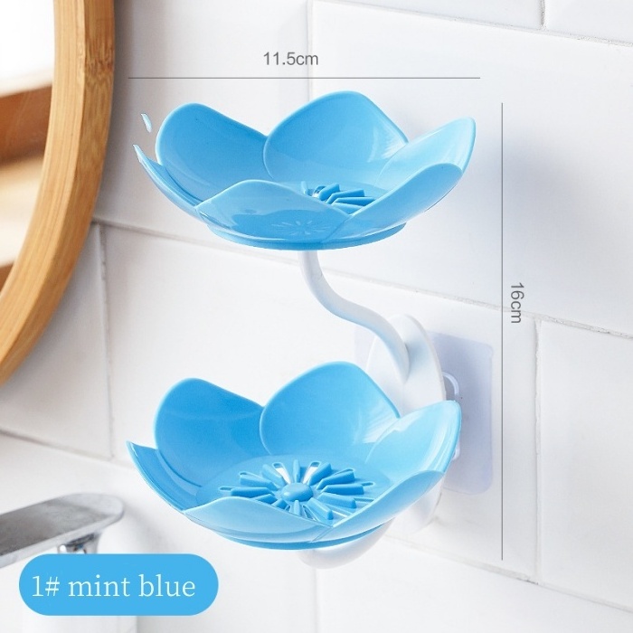 Household Lotus Soap Box Perforation-free Wall Hanging Double Drain Flower Soap Box Creative Bathroom Storage Shelf Box BL032102