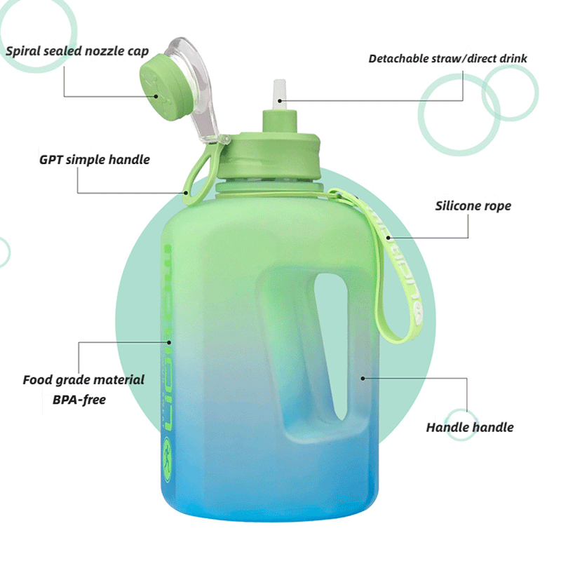 2 Liter Sports Water Bottle With Straw Large Capacity Fitness With Scale Gradient Kettle Outdoor Plastic Water Bottle