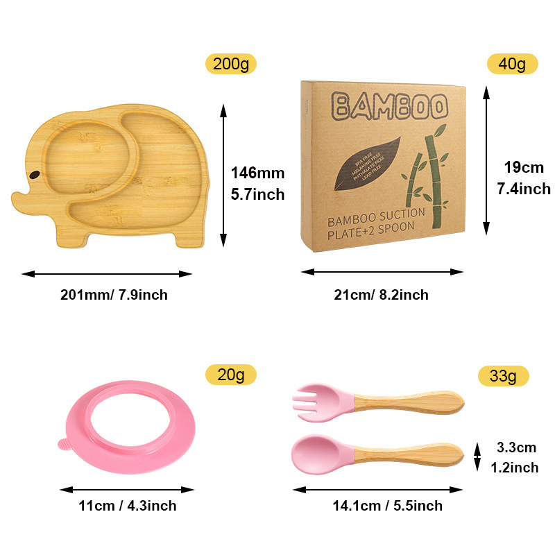 Bamboo Wood Baby Tableware Set Silicone Suction Cup Non-slip Waterproof Fork Spoon Baby Feeding Bowl Bamboo Wood Car Shape Baby