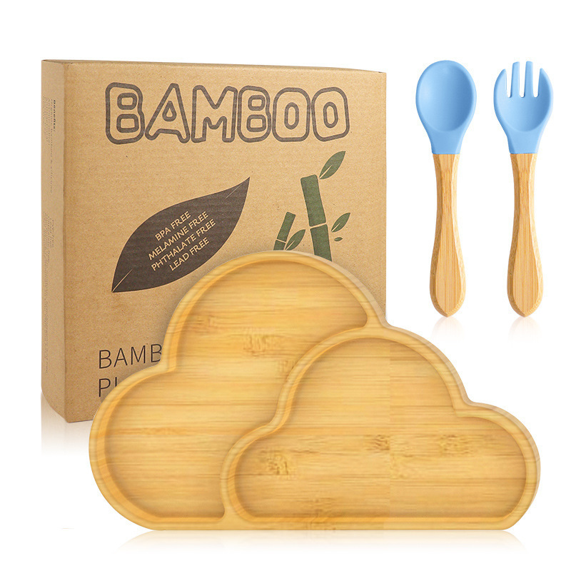 Bamboo Wood Baby Tableware Set Silicone Suction Cup Non-slip Waterproof Fork Spoon Baby Feeding Bowl Bamboo Wood Car Shape Baby