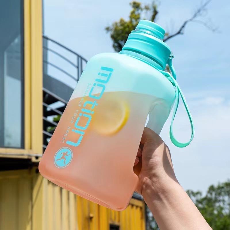 2 Liter Sports Water Bottle With Straw Large Capacity Fitness With Scale Gradient Kettle Outdoor Plastic Water Bottle