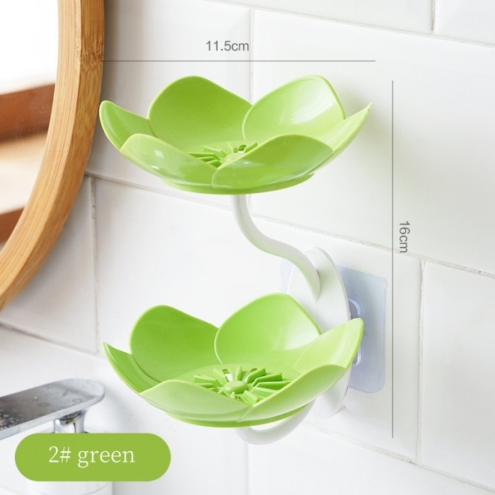 Household Lotus Soap Box Perforation-free Wall Hanging Double Drain Flower Soap Box Creative Bathroom Storage Shelf Box BL032102