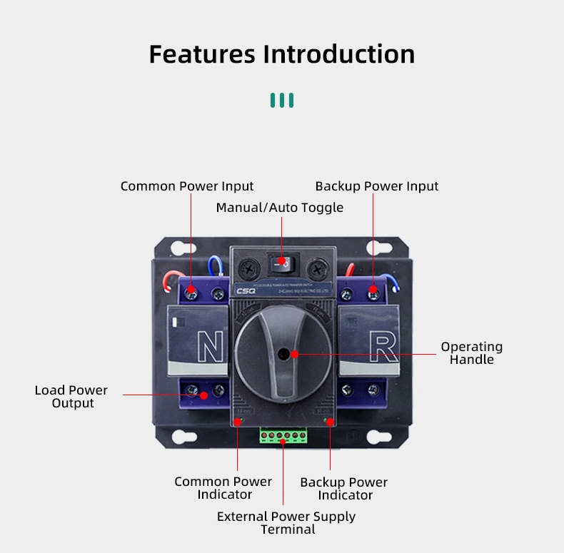 CSQ HYCQ5-63G Series Mcb Type 63A Automatic Transfer Switches Ats Auto Changeover Switch