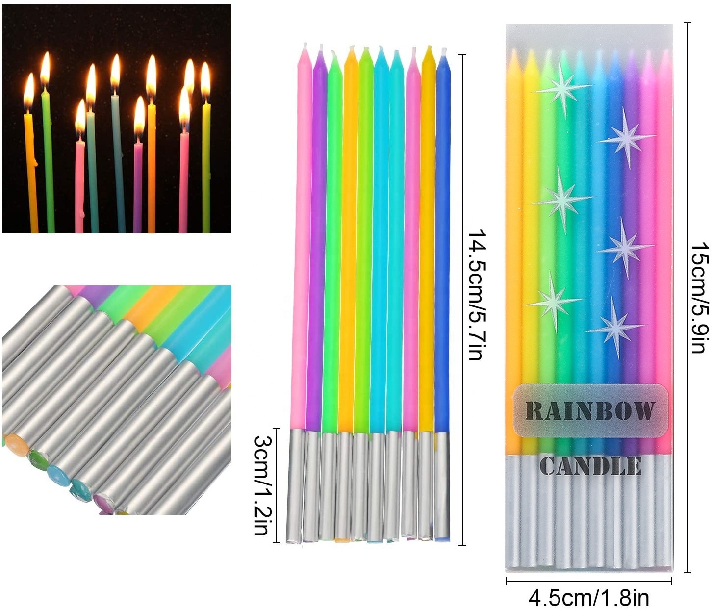 wholesale XIONGXI multi coloured Rainbow long candle stick novelty Candles for Birthday Party