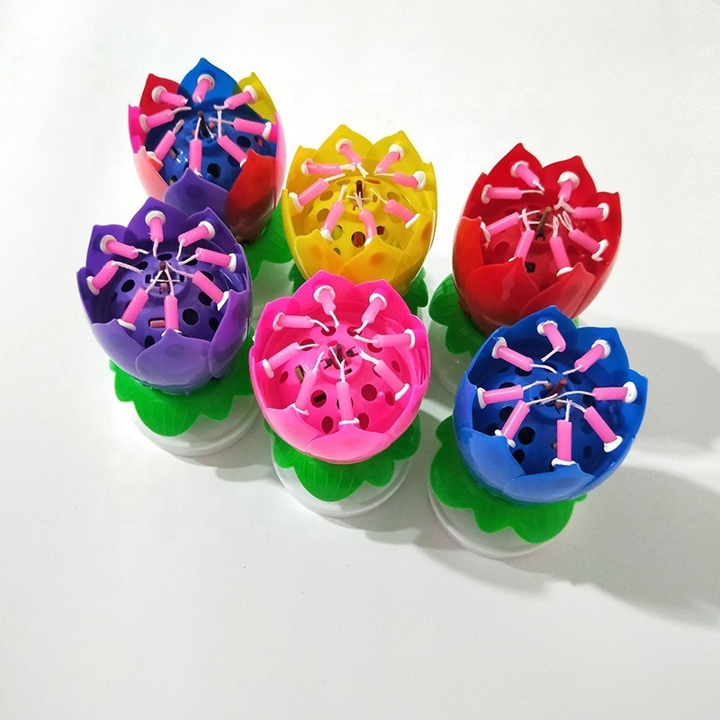 Hot sale led musical singing opening lotus flower floating candle battery birthday candles in china