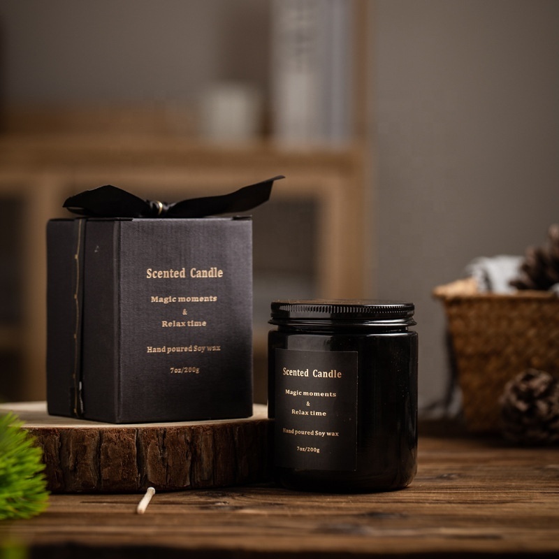 Home Decoration luxury logo private label black glass jar scented candles