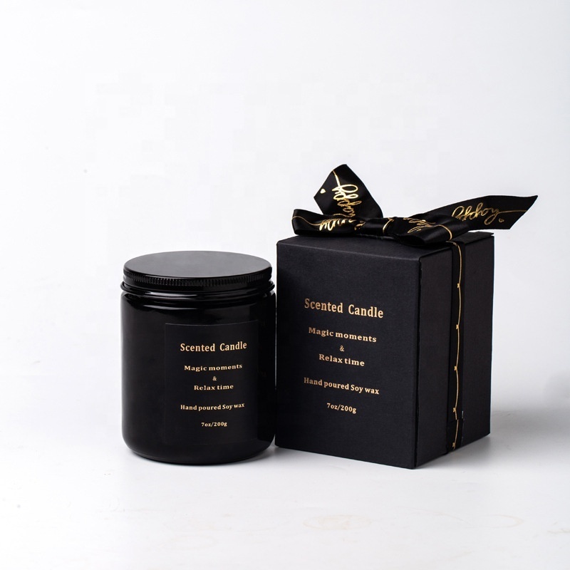 Home Decoration luxury logo private label black glass jar scented candles