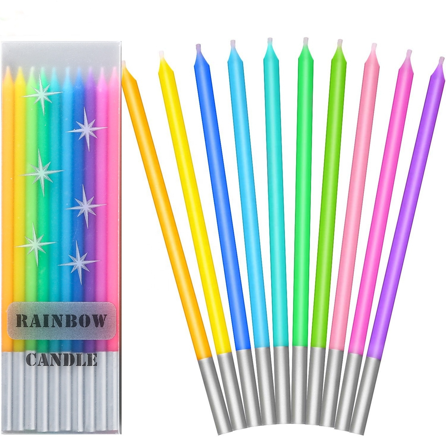 wholesale XIONGXI multi coloured Rainbow long candle stick novelty Candles for Birthday Party