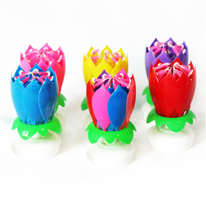 Hot sale led musical singing opening lotus flower floating candle battery birthday candles in china