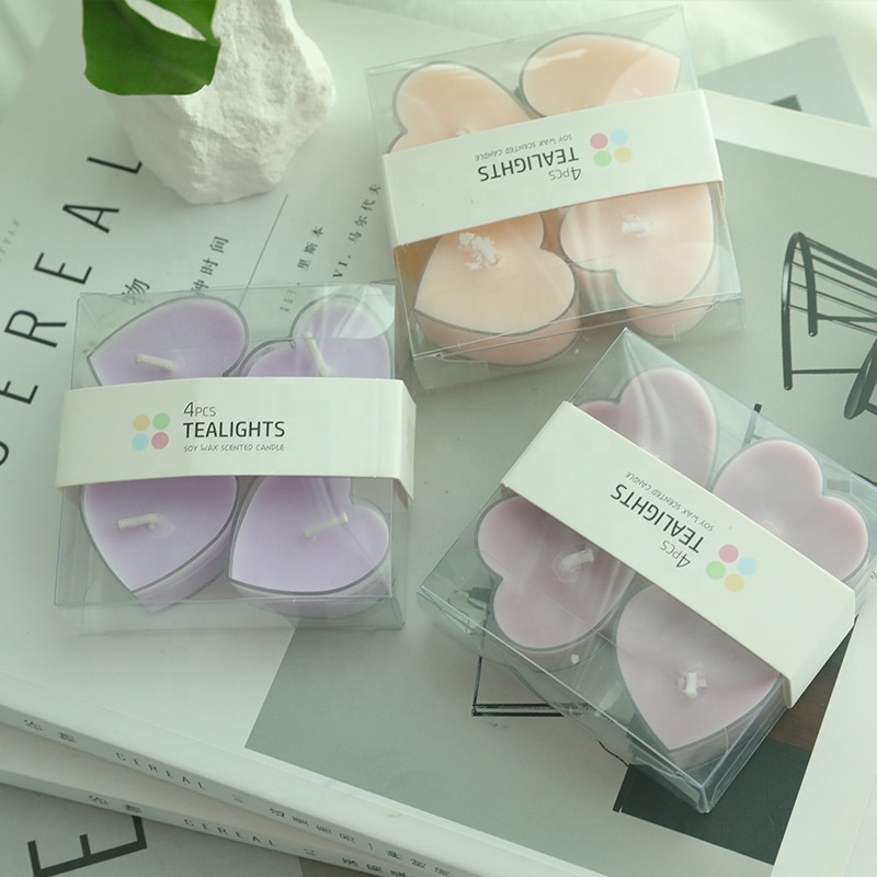 Wholesale 4 hours heart shaped  tealight candles with fragrance and color