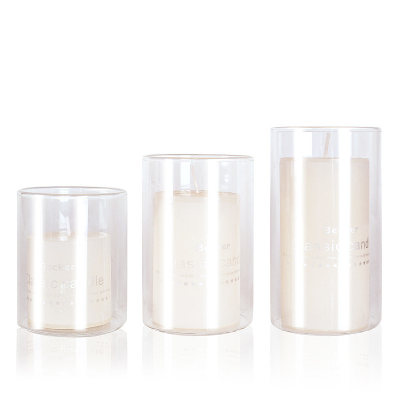 Factory Wholesale Set Of White Pillar Candle And Glass Candle Holders