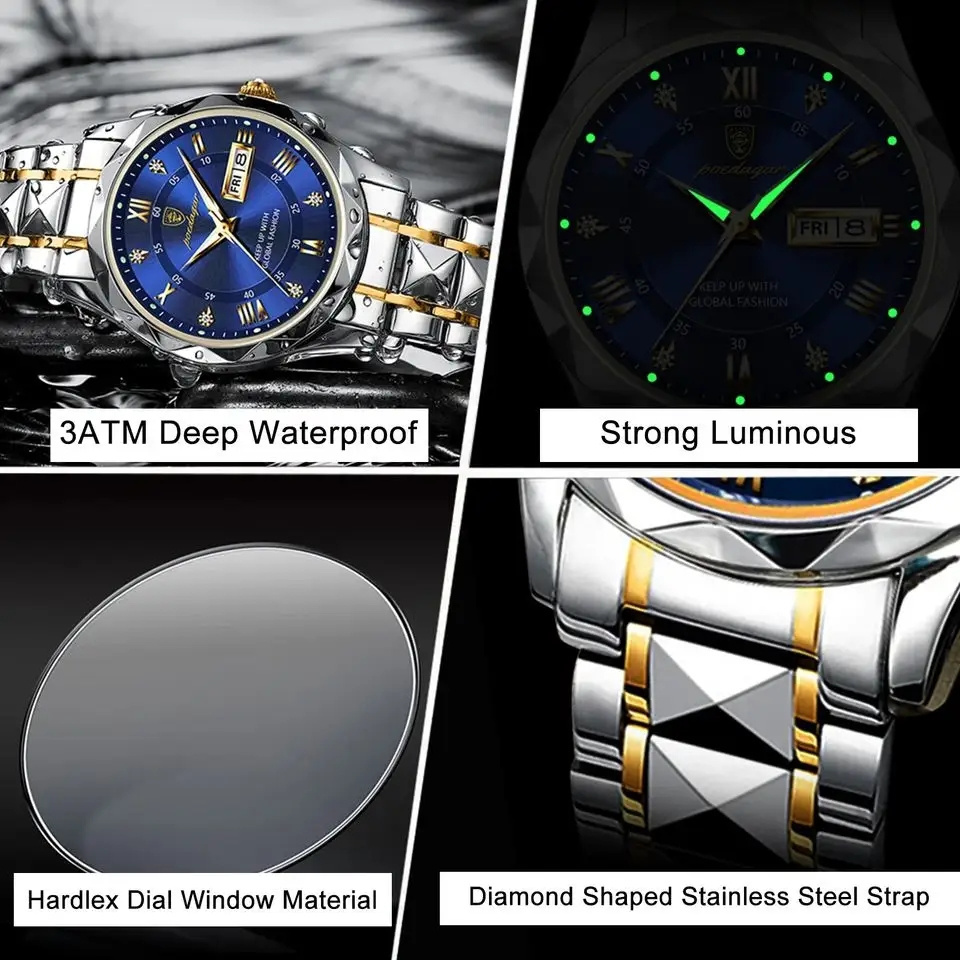 Poedagar 615 New Arrivals Fashion Luxury Men Watch Stainless Steel Wristwatch Waterproof Luminous Quartz Watches For Men