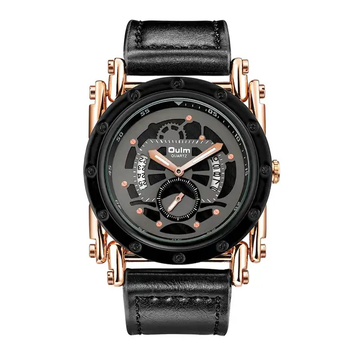 Custom Your Own Logo Oulm 3399 Big Size Men Quartz Watch Analog Clock Brand Luxury Unique Skeleton Design Sport Style Watches