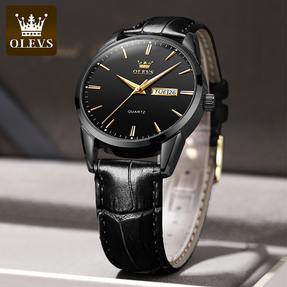 Olevs 6898 Quartz Watch Men's Sports Clock Women's Dress Wrist Watch Faux Leather For Men Womens Couple Gift 2023 2pcs