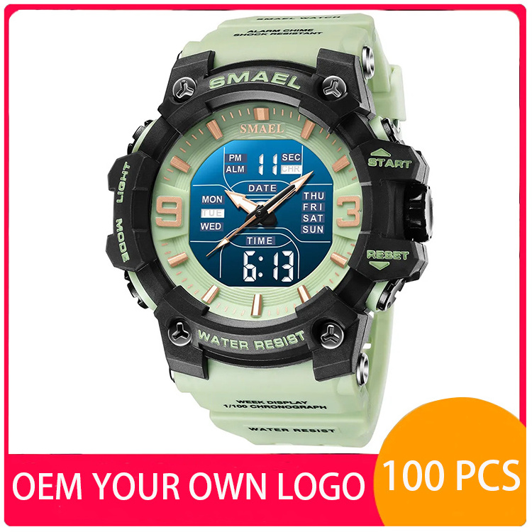 Custom Your Own Logo Smael 8049 Luxury Brand Watch Green Reloj Hombre 5ATM Waterproof Digital Quartz Sports Men's Watch For Men