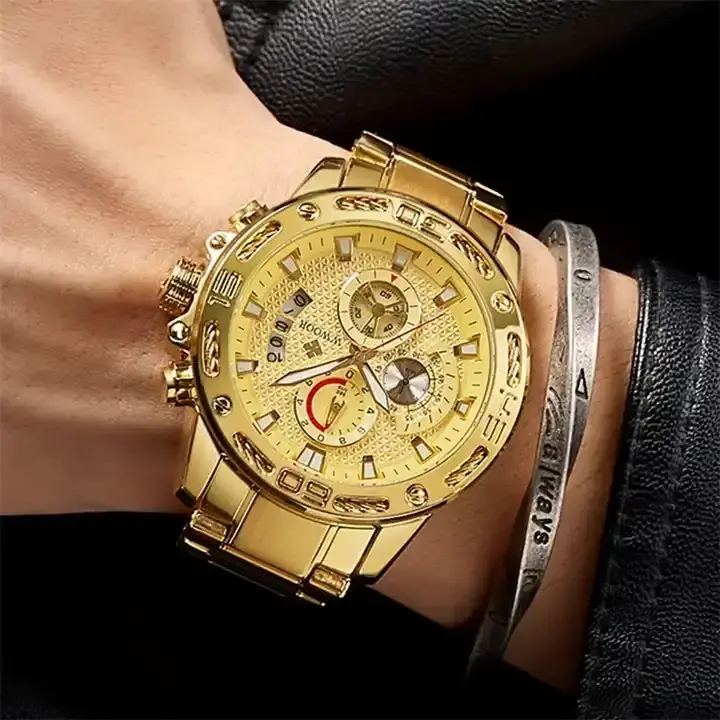 WWOOR 8879 Gold Quartz Watches Men's Luminous Hands Quartz Watch Wristwatch Fashion Casual Stainless Steel Brand Luxury For Men