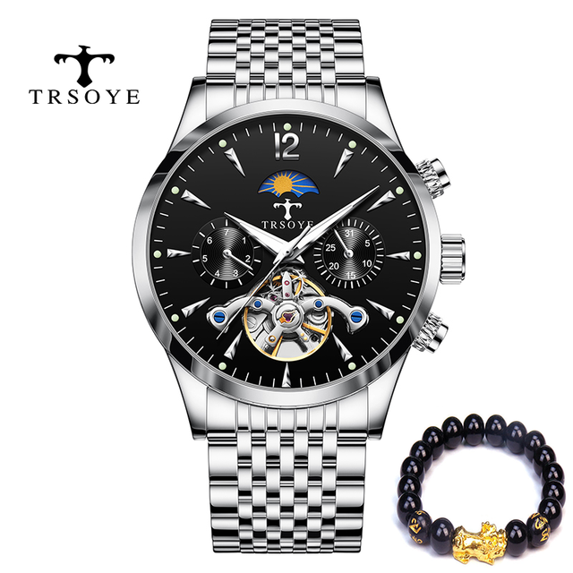 TRSOYE Luxury Fashion Hombre Watch Relojes Homme Montre Stainless steel Skeleton WristWatch Automatic Movement Mechanical Watch