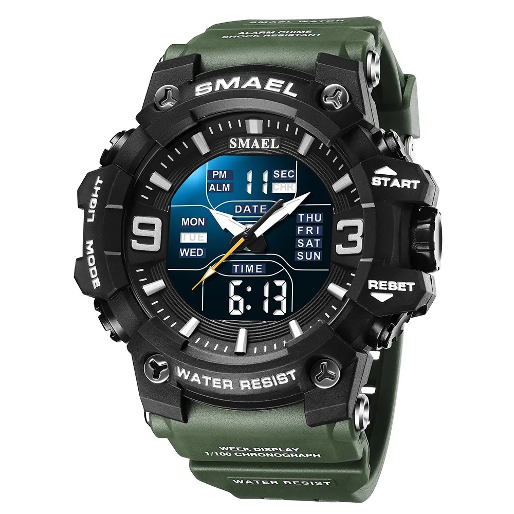 Custom Your Own Logo Smael 8049 Luxury Brand Watch Green Reloj Hombre 5ATM Waterproof Digital Quartz Sports Men's Watch For Men