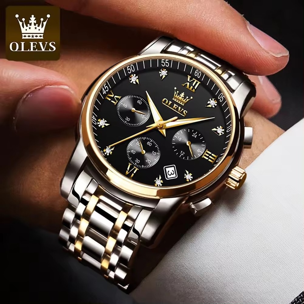 Olevs 2858 Business Men Quartz Watch Multi Time Zone Wristwatch Waterproof Stainless Steel Custom Luxury Design Logo Clock Watch