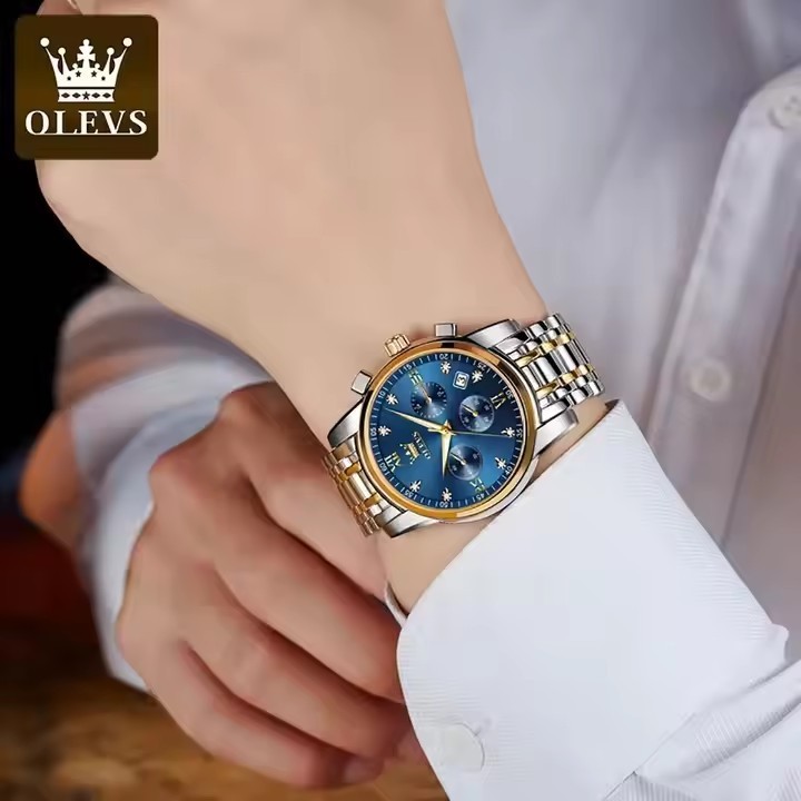 Olevs 2858 Business Men Quartz Watch Multi Time Zone Wristwatch Waterproof Stainless Steel Custom Luxury Design Logo Clock Watch