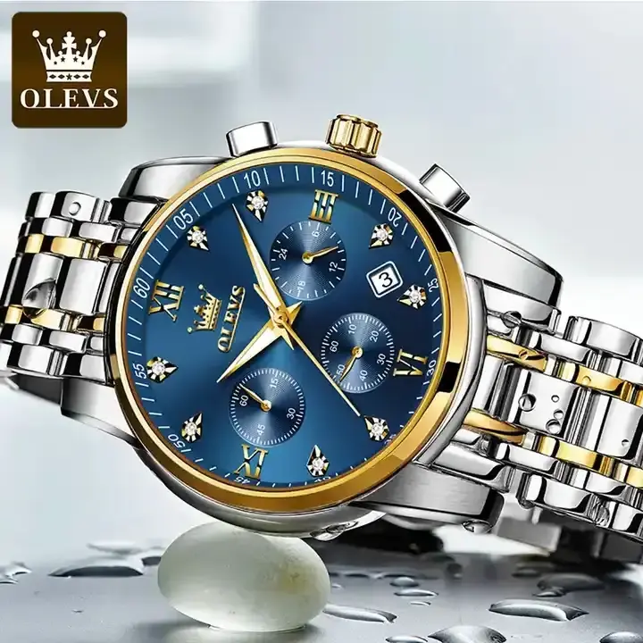 Olevs 2858 Business Men Quartz Watch Multi Time Zone Wristwatch Waterproof Stainless Steel Custom Luxury Design Logo Clock Watch