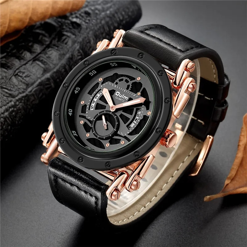 Custom Your Own Logo Oulm 3399 Big Size Men Quartz Watch Analog Clock Brand Luxury Unique Skeleton Design Sport Style Watches