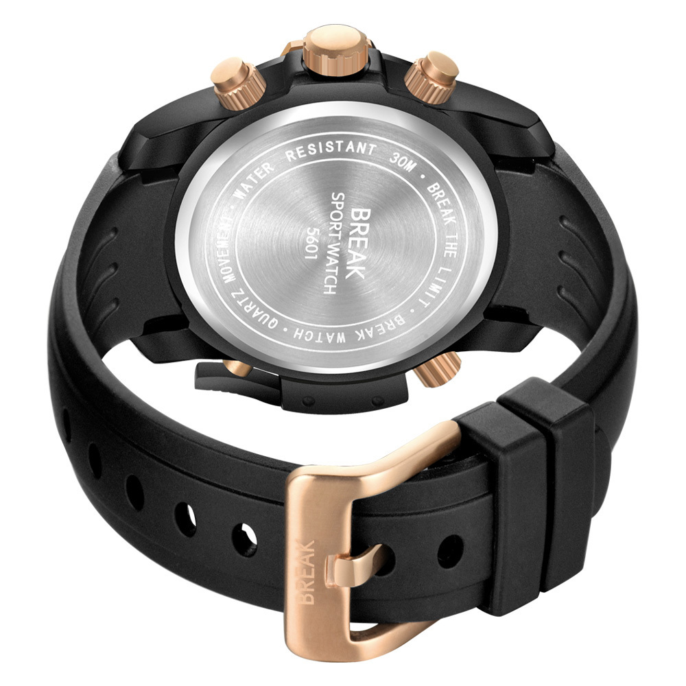 Break 5601 Hot sale men Quartz Luxury High Quality Pointer Silicone strap brown Male Watch