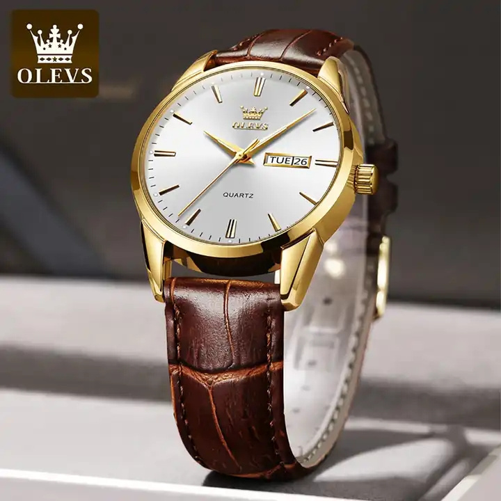 Olevs 6898 Quartz Watch Men's Sports Clock Women's Dress Wrist Watch Faux Leather For Men Womens Couple Gift 2023 2pcs