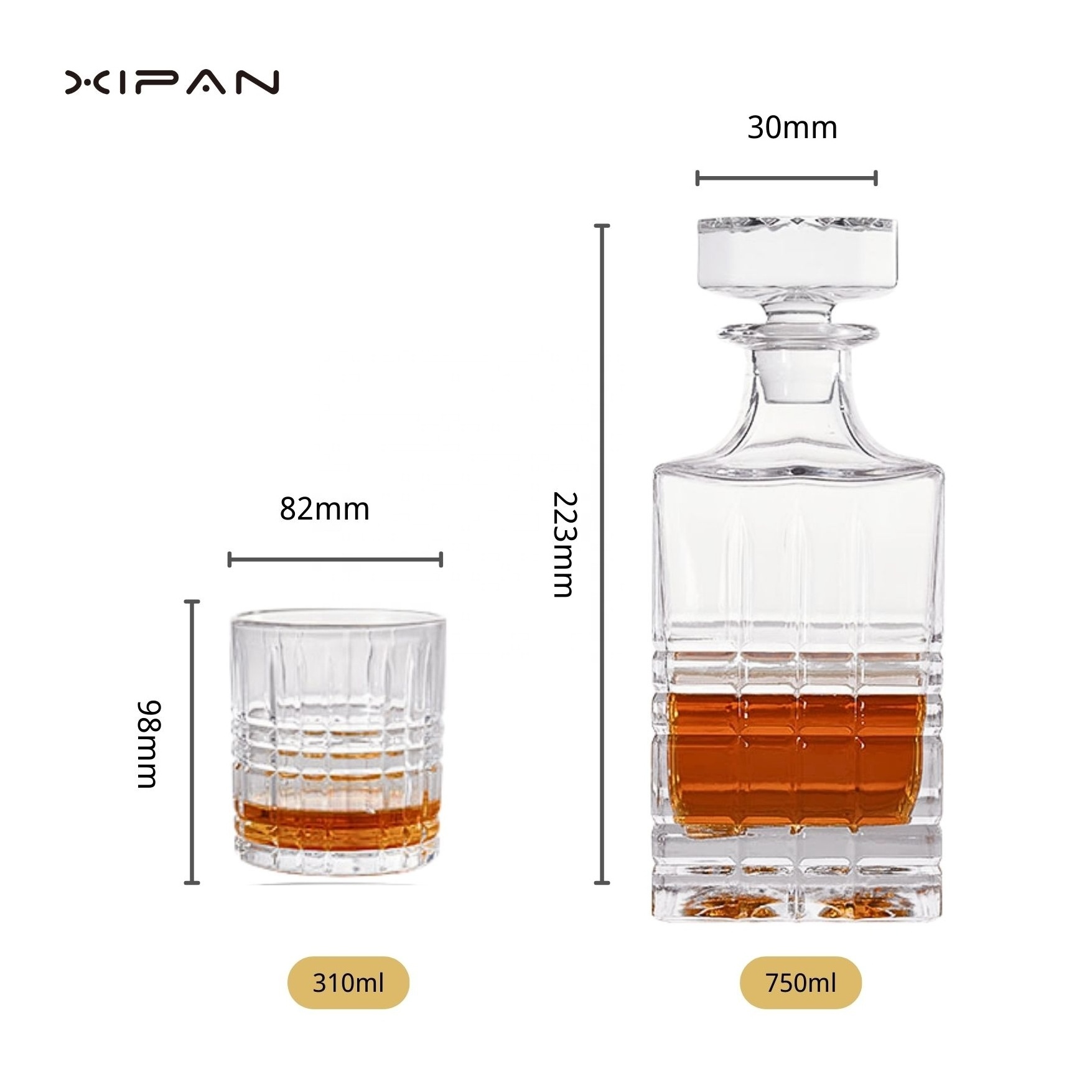 750ml Whiskey Bottle XIPAN Crystal Whisky Decanter and Tumblers Glasses Set