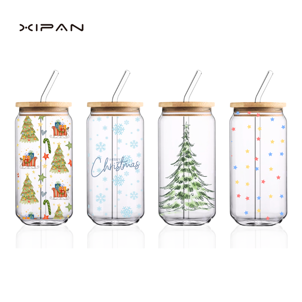 Customized Logo Tumbler Christmas Can Shaped Glass with Lids and Straws for Men 16oz Cups Mug Classic Gifts Wholesale Barware