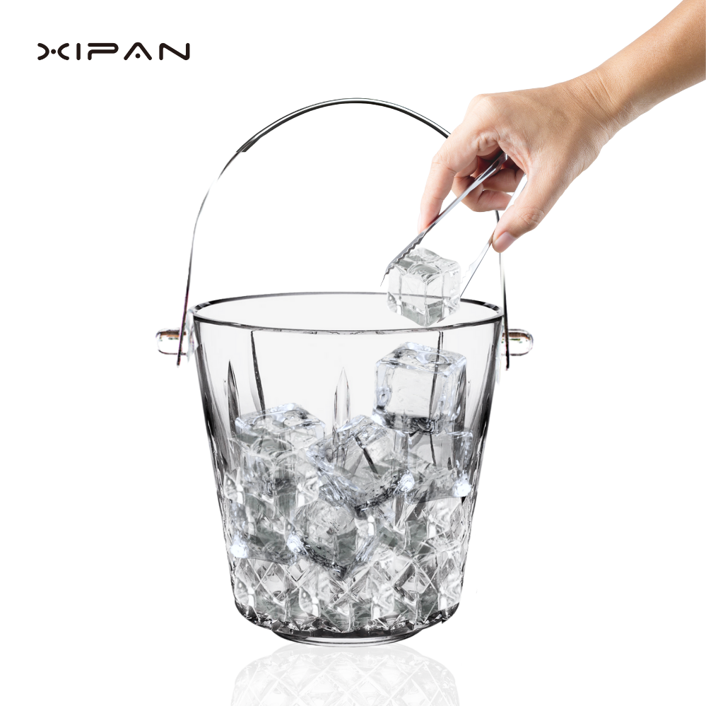 Crystal Wine Cooler Champagne bucket Home Glass Ice Bucket with Handle and SS Tongs Clear Crystal Glass ice bucket