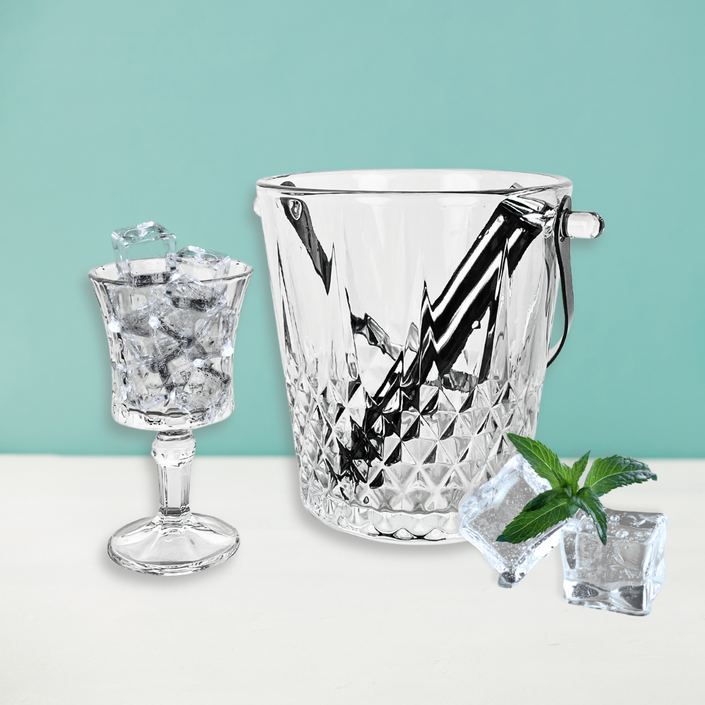 Crystal Wine Cooler Champagne bucket Home Glass Ice Bucket with Handle and SS Tongs Clear Crystal Glass ice bucket