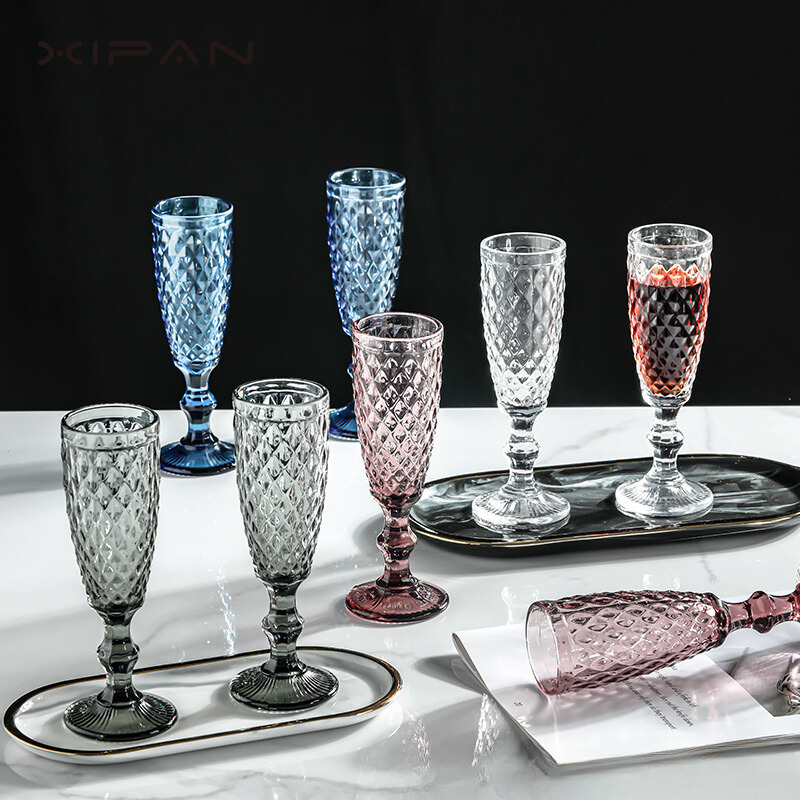 Stylish Retro Red Goblets Vintage Wine Glasses with Varied Shapes and Patterns Classic Design Style Clear Glass