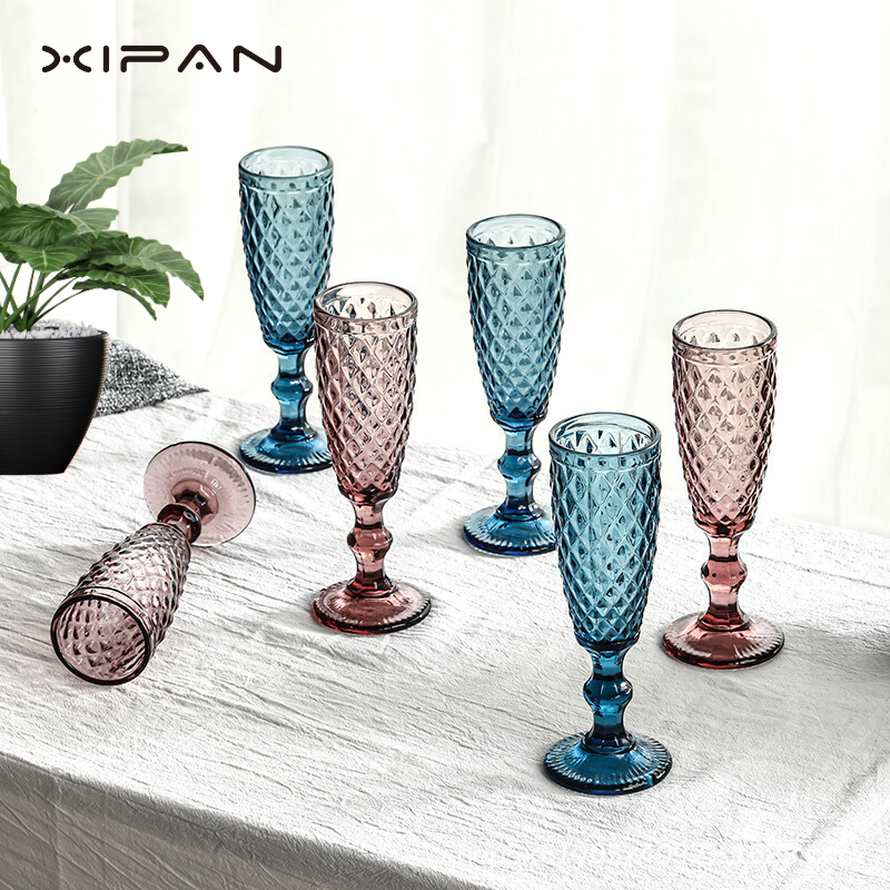 Stylish Retro Red Goblets Vintage Wine Glasses with Varied Shapes and Patterns Classic Design Style Clear Glass