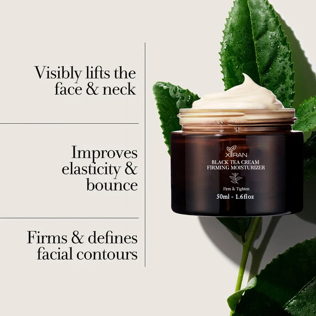 Private Label Natural Black Tea Firming Lifting Face Moisturizer Anti-Aging Wrinkle Skin Tightening Cream for Face and Neck