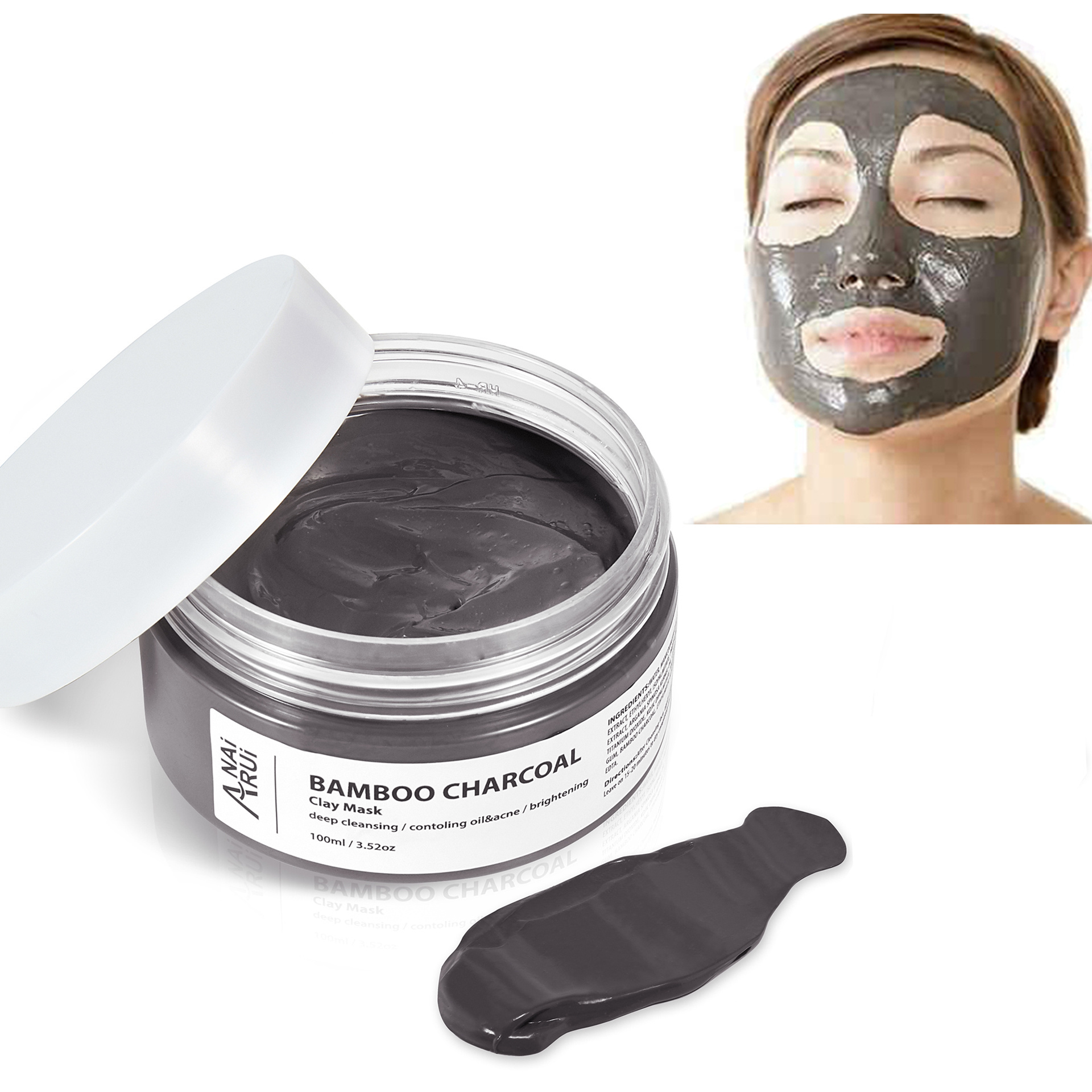 Black Bamboo Charcoal Mud Face Mask Brightening Organic Activated Charcoal Clay Mask