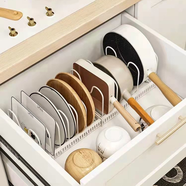 Multilayer retractable shelf Kitchen pot cover and dish rack Iron countertop cabinet no punching storage