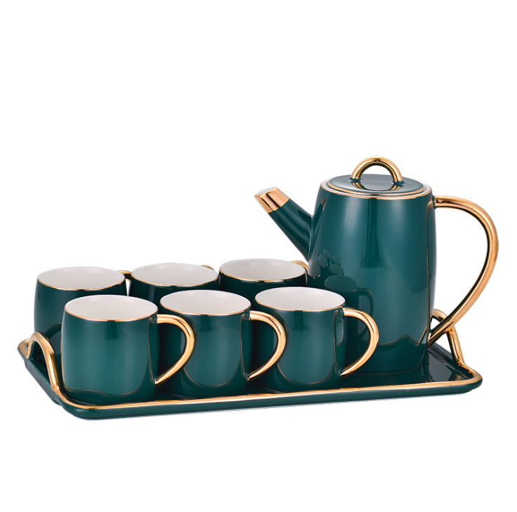 Nordic simple luxury gold edge afternoon tea set exquisite royal wholesale restaurant porcelain tea set coffee pot set